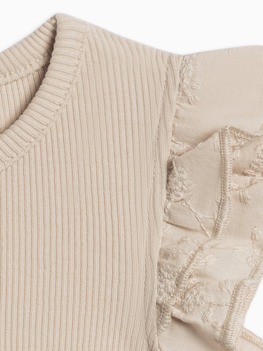 Daphne Ribbed Tank with Eyelet Ruffle Baby-Kids : Tops : Shirts : Short Sleeves Kendi Organic Cotton Baby and Kids Daphne Ribbed Tank with Eyelet Ruffle