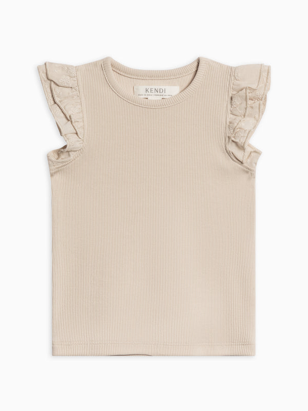 Daphne Ribbed Tank with Eyelet Ruffle Sale : Baby-Kids : Tops : Shirts : Short Sleeves Kendi Organic Cotton Baby and Kids Daphne Ribbed Tank with Eyelet Ruffle