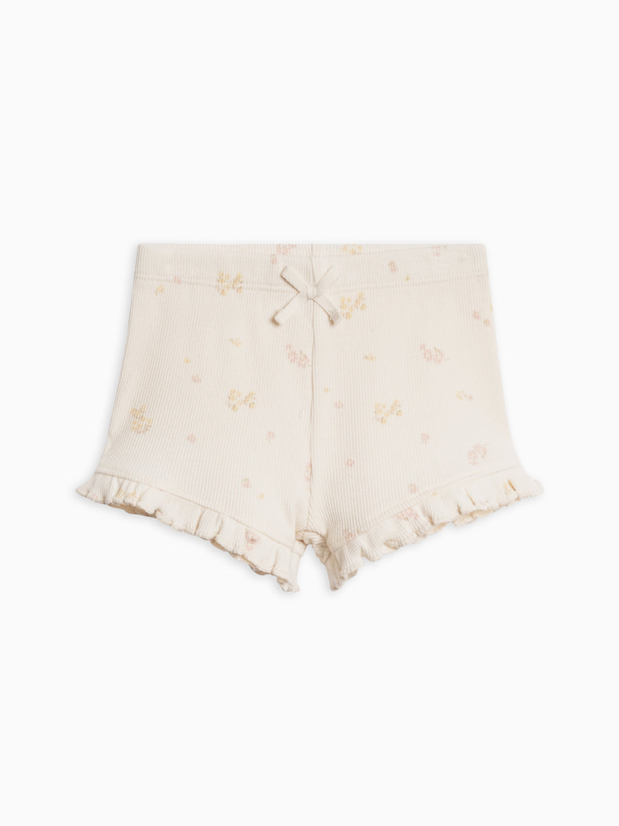 Lydia Ribbed Ruffle Shorts Baby-Kids : Bottoms : Shorts Kendi Organic Cotton Baby and Kids Lydia Ribbed Ruffle Shorts