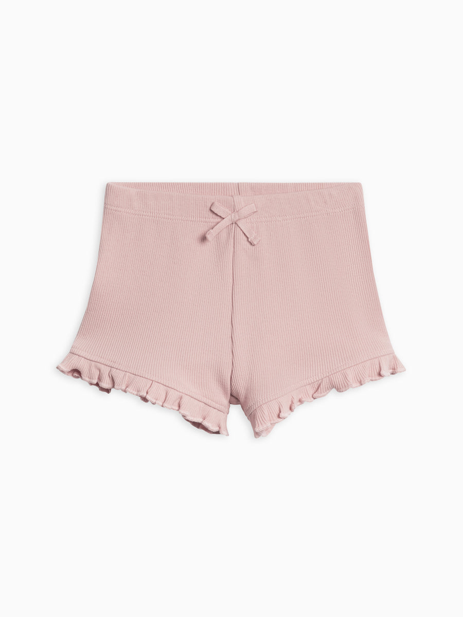 Lydia Ribbed Ruffle Shorts Baby-Kids : Bottoms : Shorts Kendi Organic Cotton Baby and Kids Lydia Ribbed Ruffle Shorts