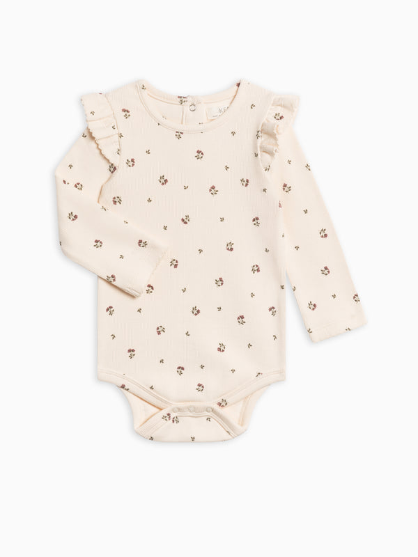 Leza Ribbed Ruffle Long Sleeve Bodysuit Baby : One Pieces : Bodysuits : Long Sleeves Kendi Organic Cotton Baby Leza Ribbed Ruffle Long Sleeve Bodysuit