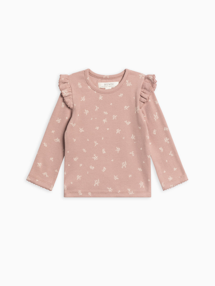 Rina Ribbed Ruffle Long Sleeve Top Baby-Kids : Tops : Tees : Long Sleeves Kendi Organic Cotton Baby and Kids Rina Ribbed Ruffle Long Sleeve Top