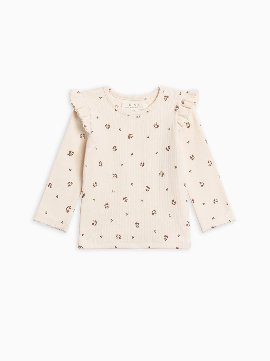 Rina Ribbed Ruffle Long Sleeve Top Baby-Kids : Tops : Tees : Long Sleeves Kendi Organic Cotton Baby and Kids Rina Ribbed Ruffle Long Sleeve Top