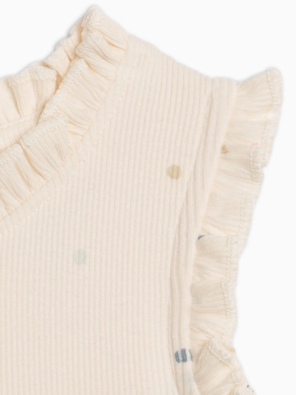 Leia Ribbed Ruffle Tank Bodysuit - Mini Dot / Sea + Dune