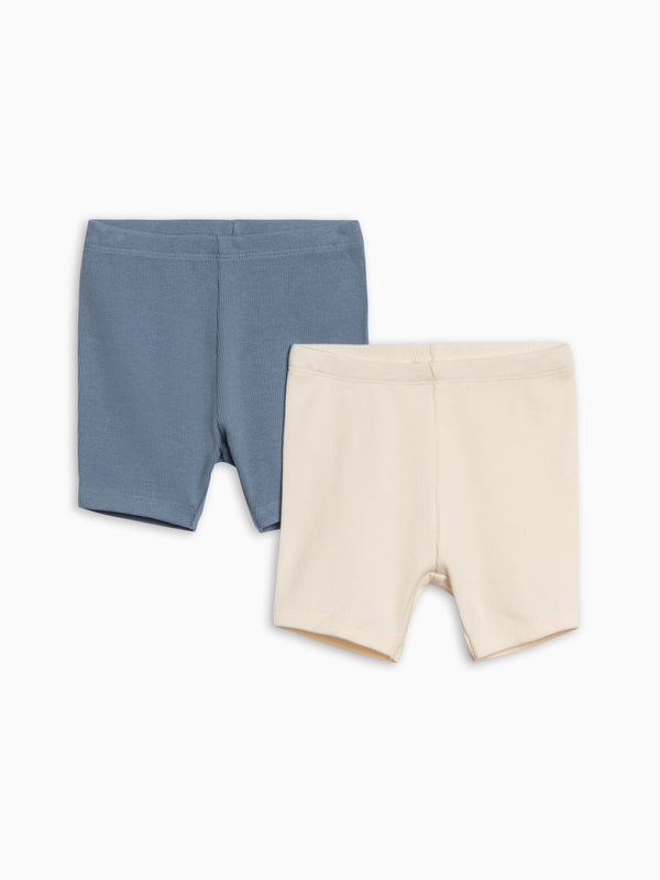 2-Pack Rae Ribbed Biker Shorts - Sea + Ivory