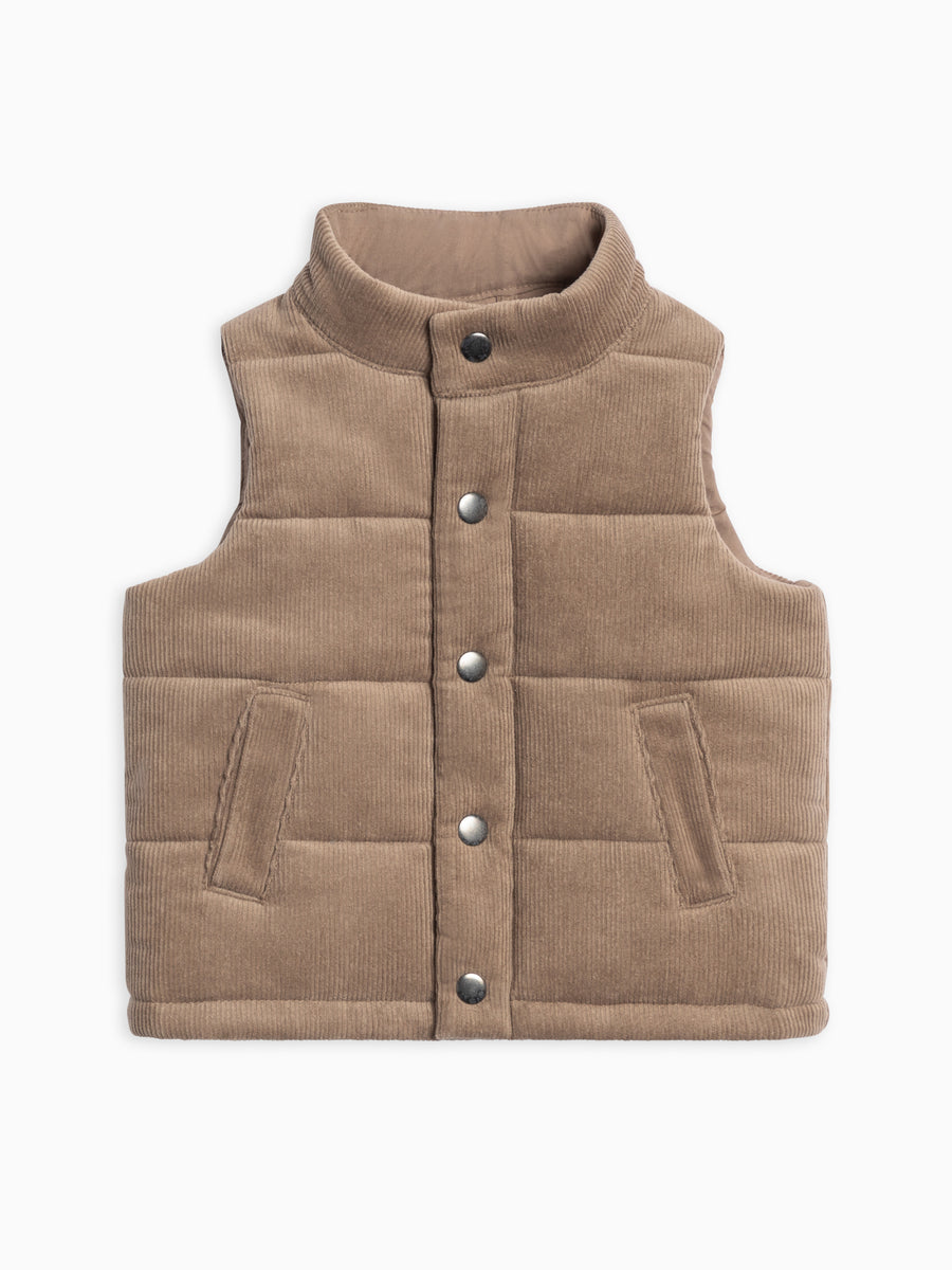PRE ORDER Idris Corduroy Snap Vest - Taupe Baby-Kids : Tops : Tanks KENDI by Colored Organics Organic Cotton Baby and Kids Idris | Colored Organics®