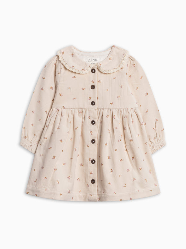 Ginny Fine Corduroy Peter Pan Collar Dress - Tilda Floral Ivory