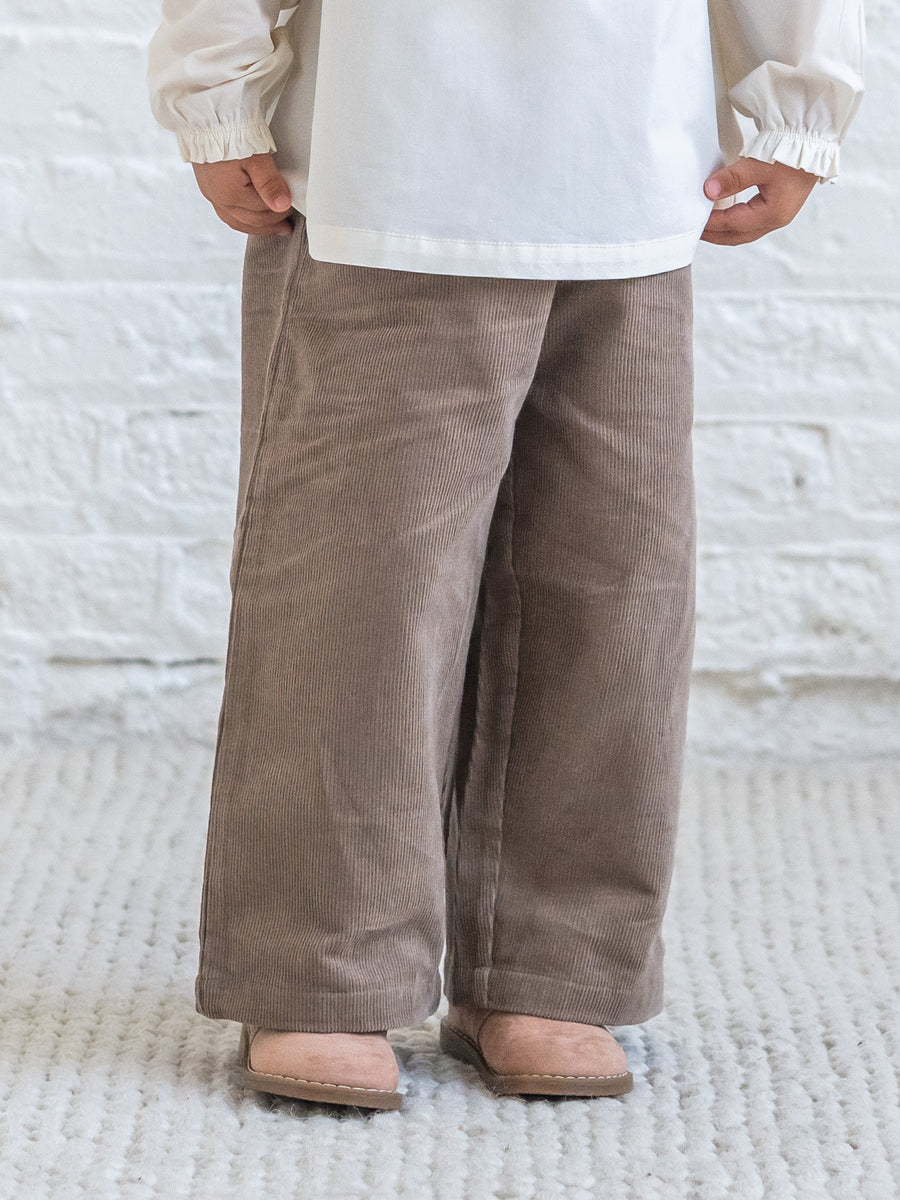 Nadine Fine Corduroy Wide Leg Toddler Pant - Taupe