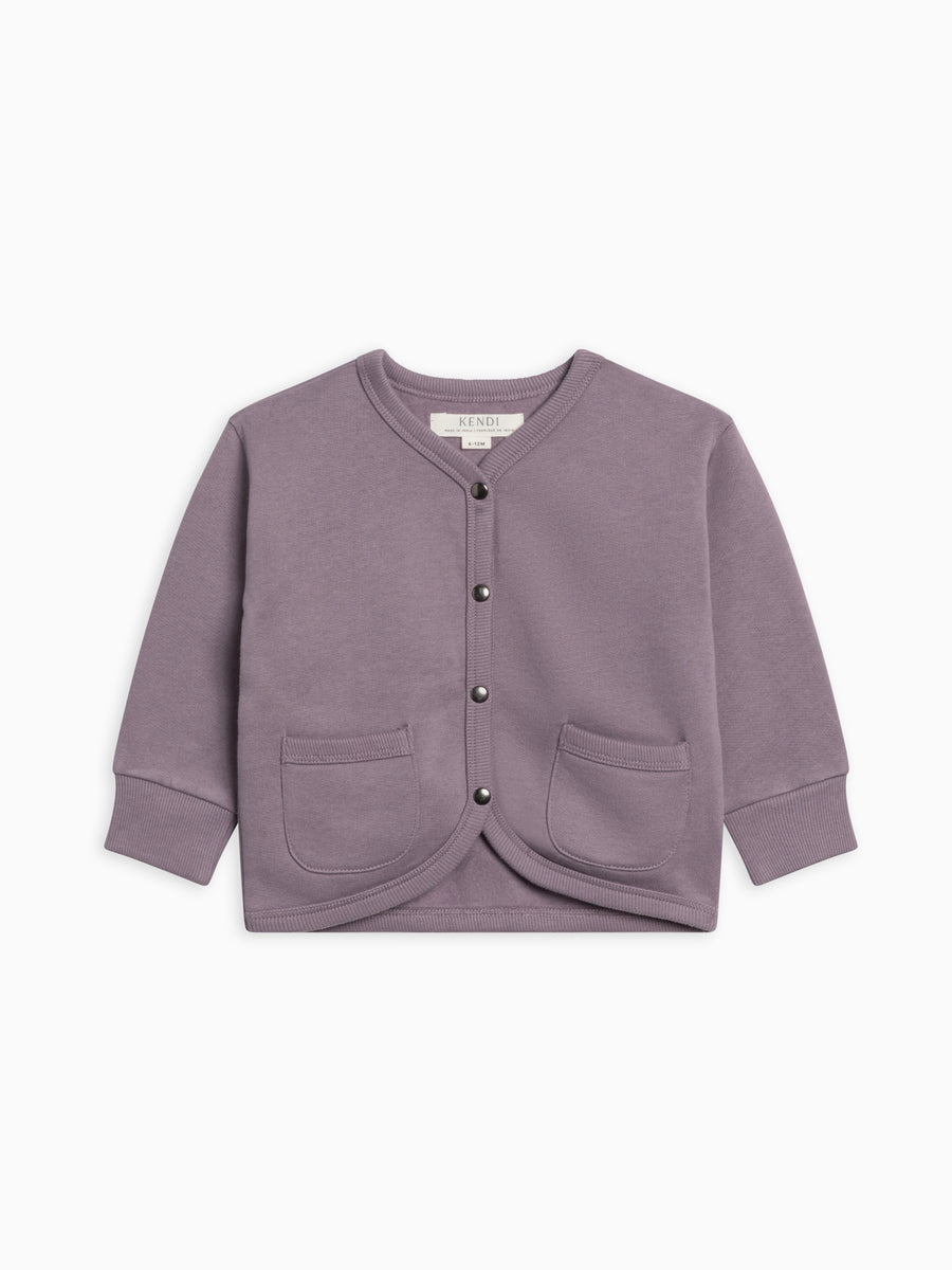 Blair Fleece Snap Front Cardigan Sale : Baby-Kids : Tops : Cardigans : Long Sleeves Kendi Organic Cotton Baby and Kids Blair Fleece Snap Front Cardigan