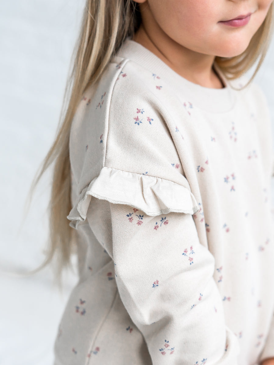 Abbey Fleece Ruffle Sleeve Pullover Sweatshirt Baby-Kids : Tops : Pullovers : Long Sleeves Kendi Organic Cotton Baby and Kids Abbey Fleece Ruffle Sleeve Pullover
