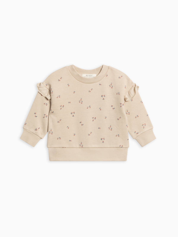 Abbey Fleece Ruffle Sleeve Pullover Sweatshirt Baby-Kids : Tops : Pullovers : Long Sleeves Kendi Organic Cotton Baby and Kids Abbey Fleece Ruffle Sleeve Pullover