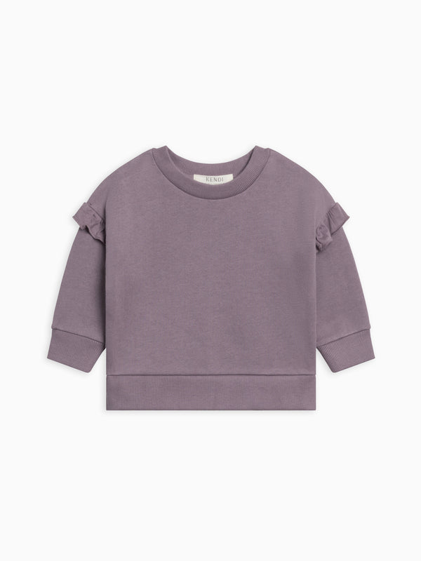 Abbey Fleece Ruffle Sleeve Pullover Sweatshirt Sale : Baby : Tops : Pullovers : Long Sleeves Kendi Organic Cotton Baby and Kids Abbey Fleece Ruffle Sleeve Pullover