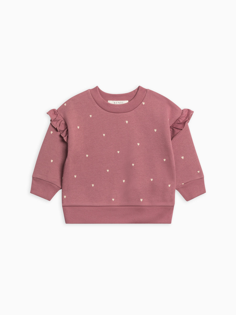 Abbey Fleece Ruffle Sleeve Pullover Sweatshirt Baby-Kids : Tops : Pullovers : Long Sleeves Kendi Organic Cotton Baby and Kids Abbey Fleece Ruffle Sleeve Pullover