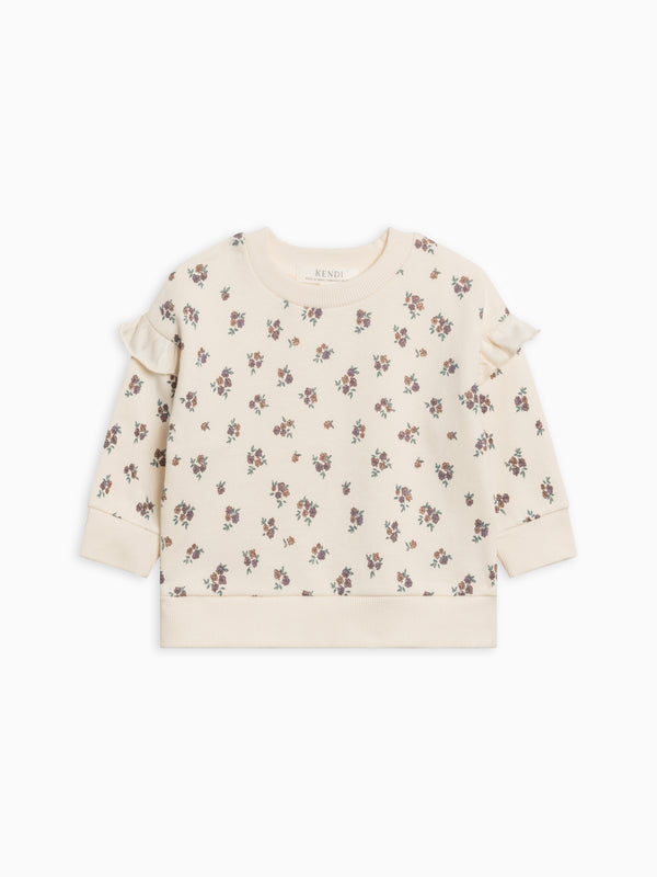 Abbey Fleece Ruffle Sleeve Pullover Sweatshirt Sale : Baby : Tops : Pullovers : Long Sleeves Kendi Organic Cotton Baby and Kids Abbey Fleece Ruffle Sleeve Pullover
