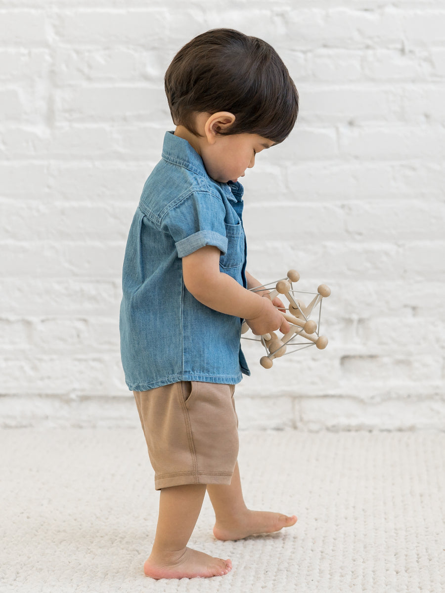 Graham Chambray Collared Button Down Shirt Baby-Kids : Tops : Shirts : Short Sleeves Kendi Organic Cotton Baby and Kids Graham Chambray Collared Button Down Shirt