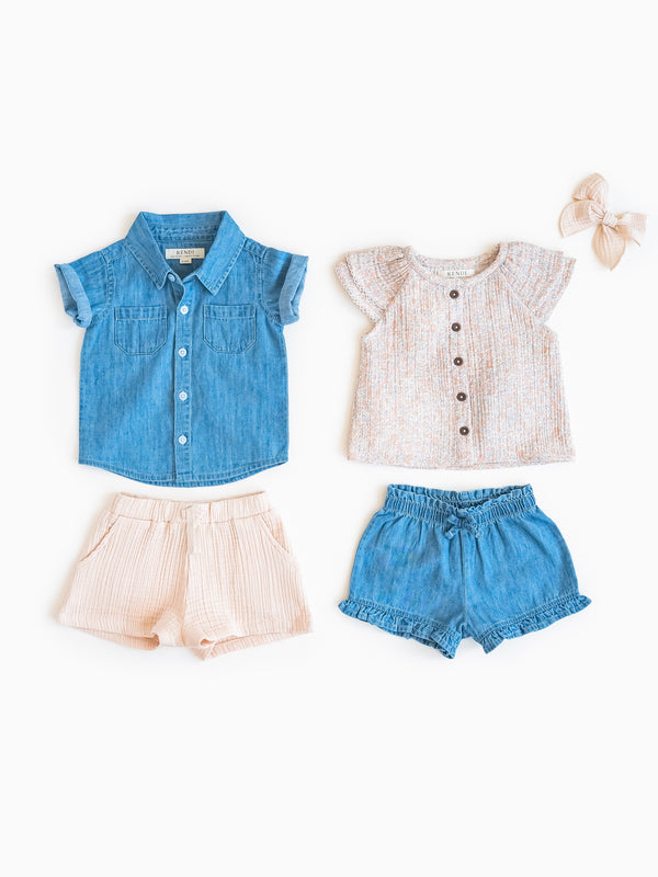 Graham Chambray Collared Button Down Shirt Baby-Kids : Tops : Shirts : Short Sleeves KENDI by Colored Organics Graham Chambray Collared Button Down | Colored Organics®