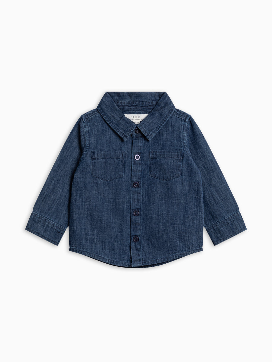Hayes Chambray Long Sleeve Collared Shirt - Woodford Chambray