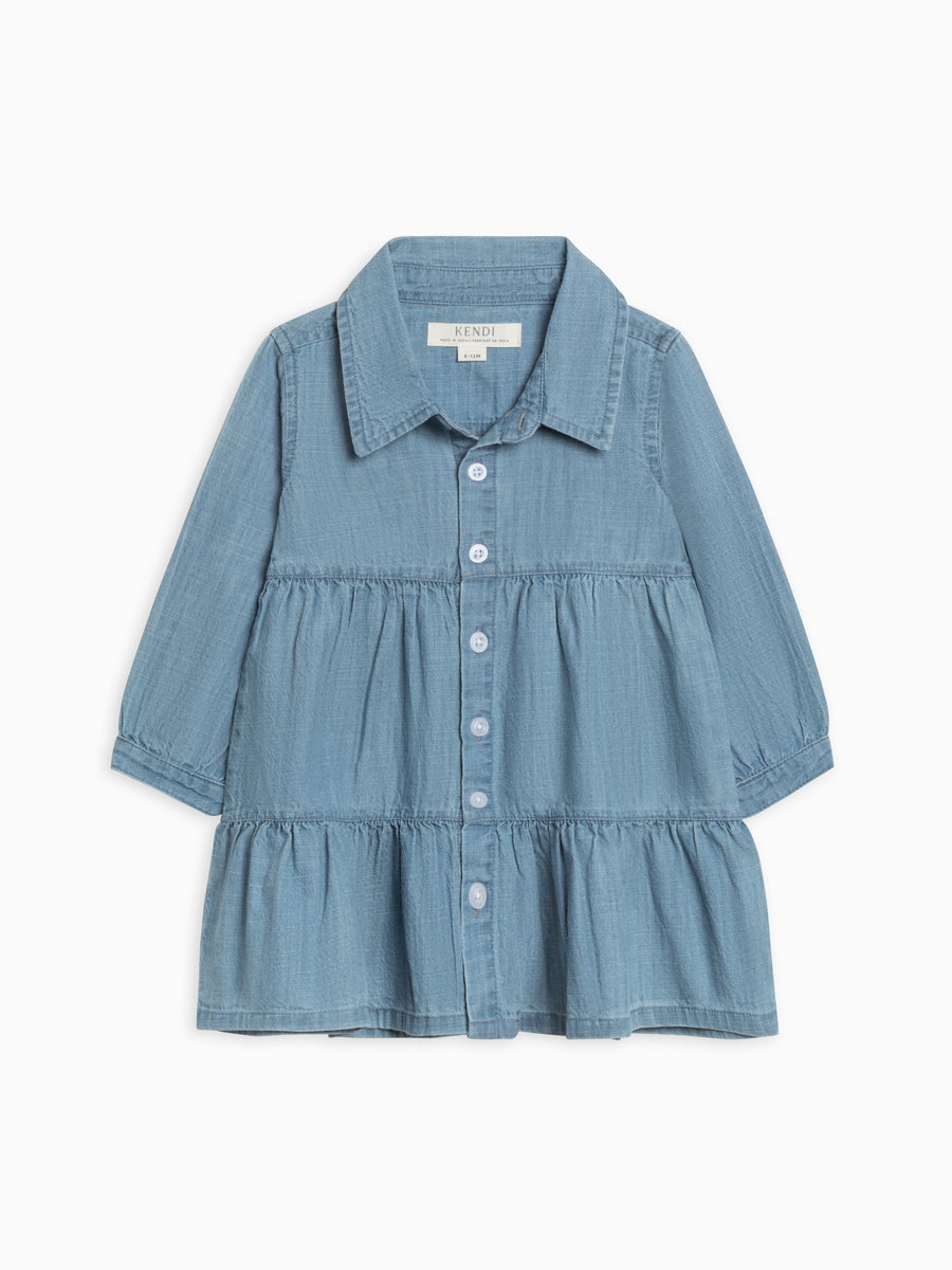Roxy Chambray Shirt Dress Baby-Kids : Dresses : Long Sleeves Kendi Organic Cotton Baby and Kids Roxy Chambray Shirt Dress
