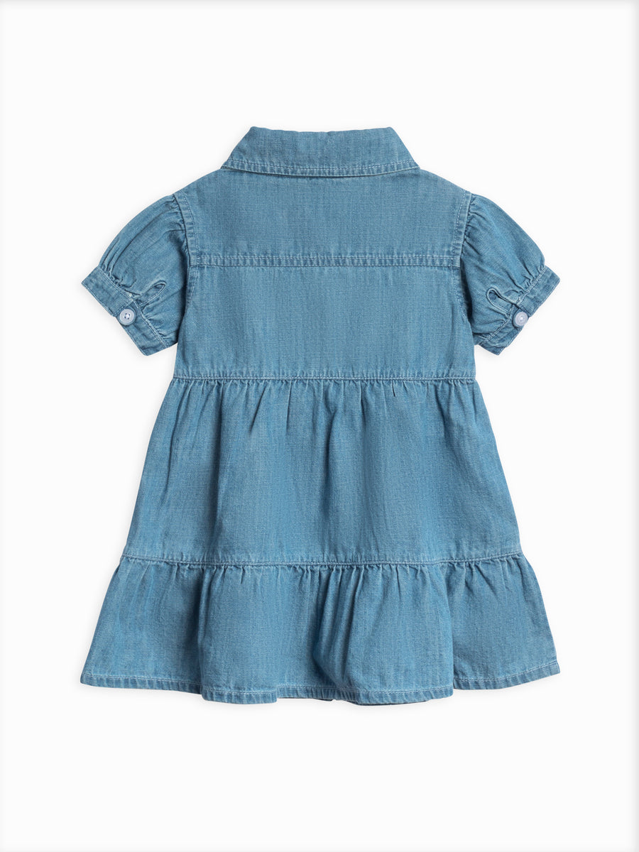 Pippa Chambray Short Sleeve Shirt Dress Baby-Kids : Dresses : Short Sleeves Kendi Organic Cotton Baby and Kids Pippa Chambray Short Sleeve Shirt Dress
