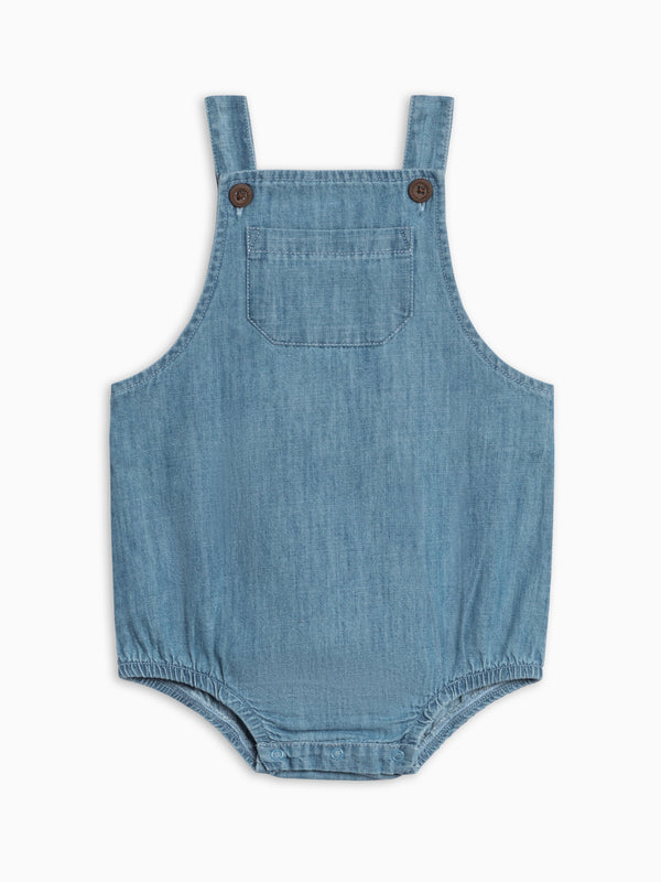 Noe Chambray Bubble Overall Baby : Bottoms : Overalls : Shorts KENDI by Colored Organics Noe Chambray Bubble Overall for Baby | Colored Organics®