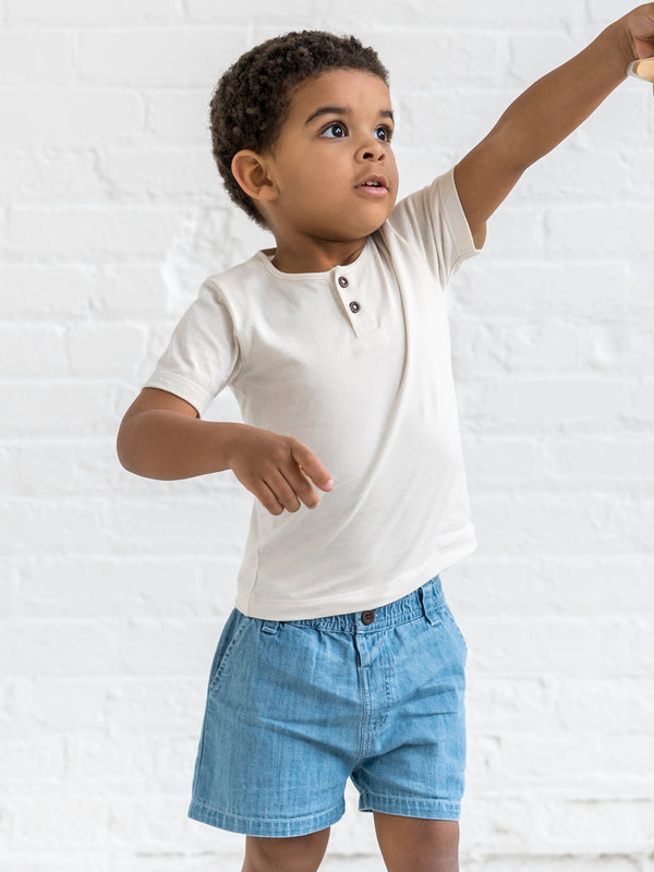 Luke Chambray Shorts Baby-Kids : Bottoms : Shorts Kendi Organic Cotton Baby and Kids Luke Chambray Shorts