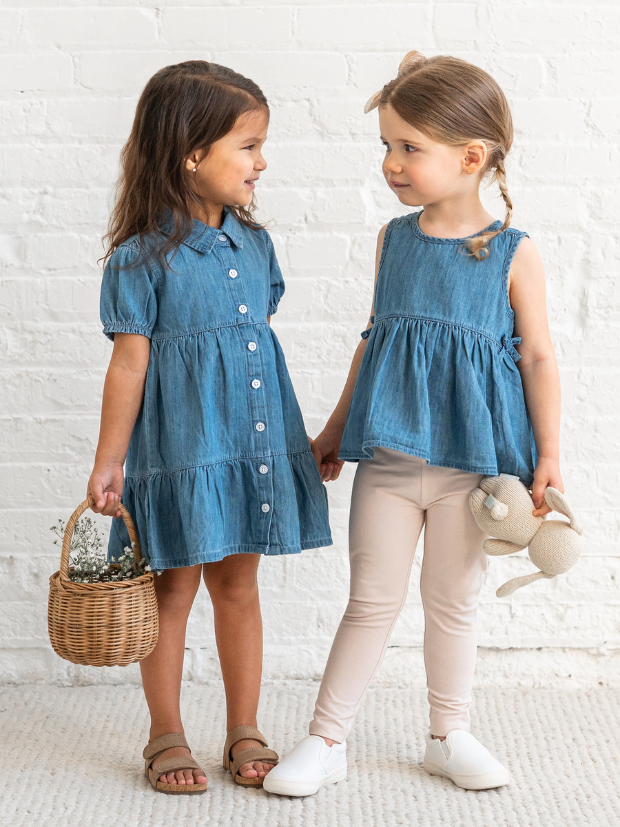 Lana Chambray Ruffle and Bow Tank