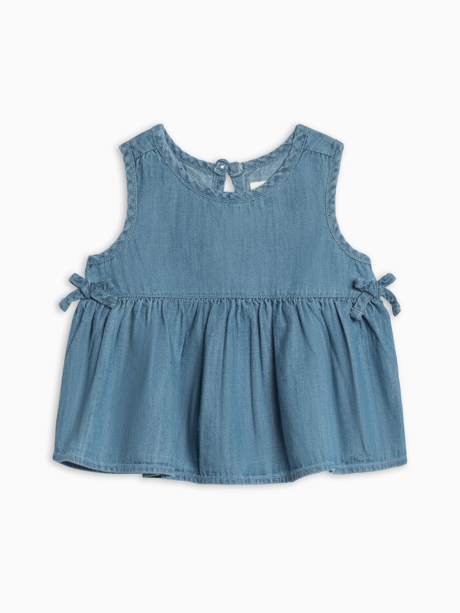 Lana Chambray Ruffle and Bow Tank