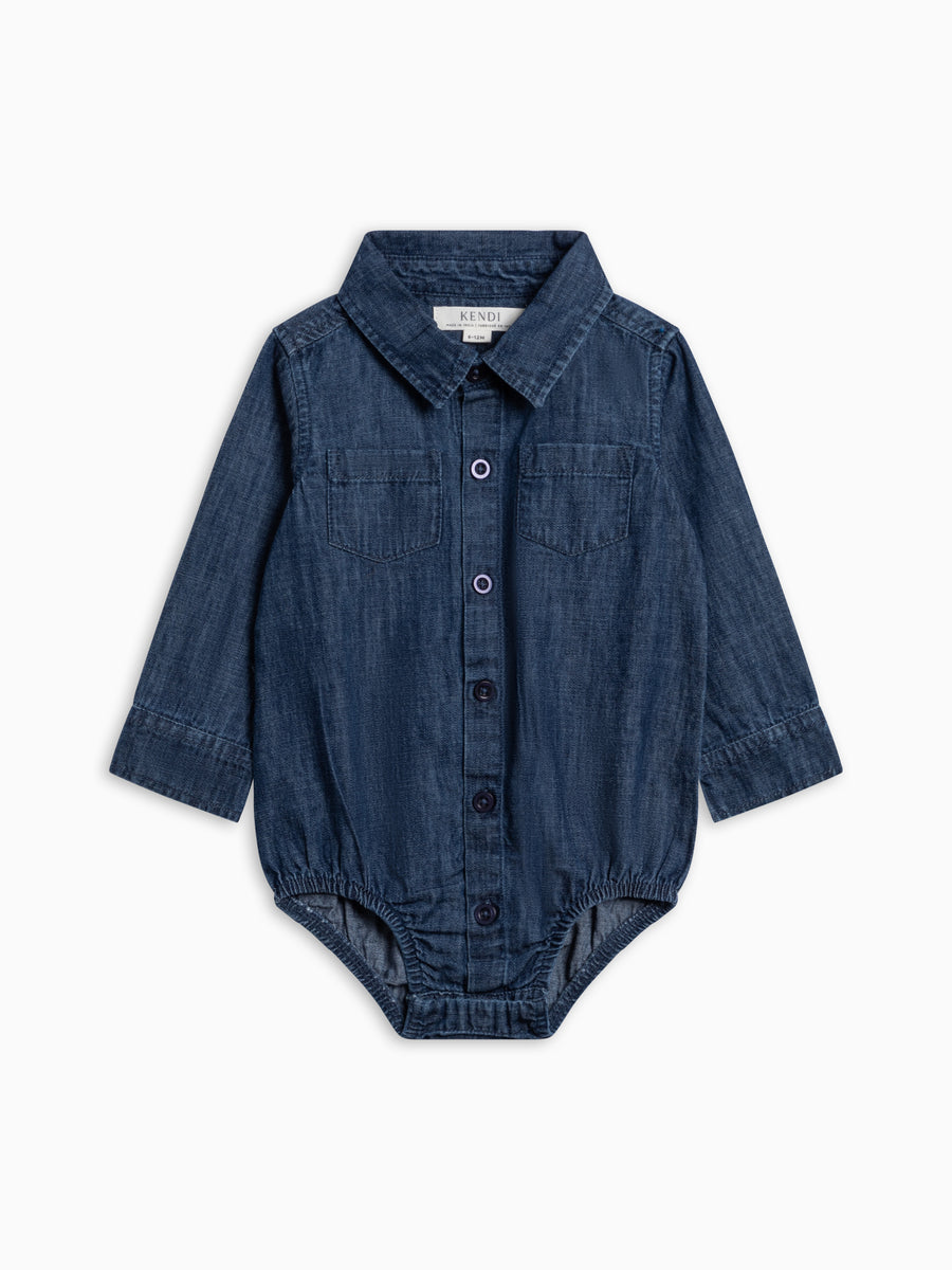 Flint Chambray Collared Bodysuit - Woodford Chambray