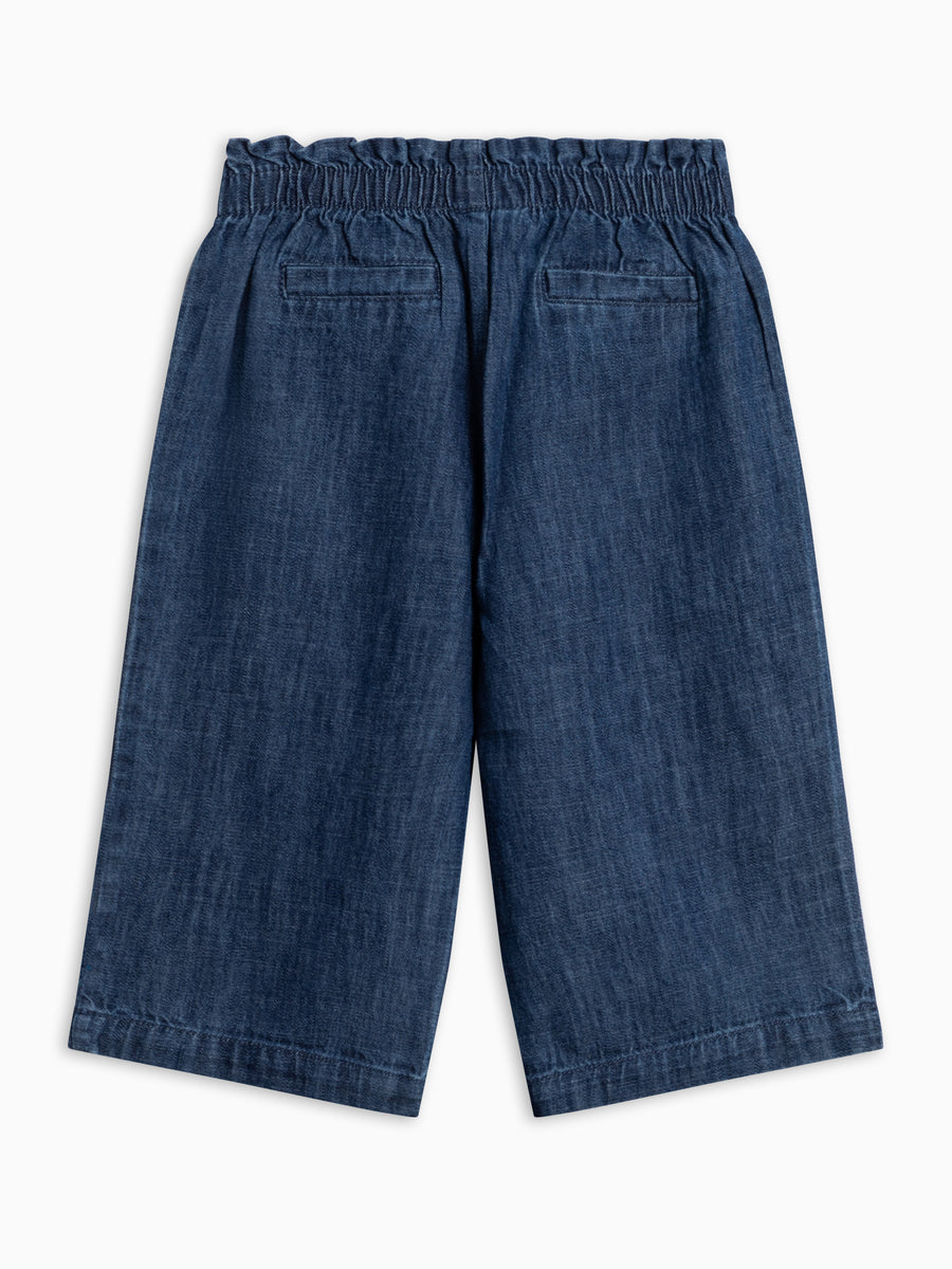 PRE ORDER Rumi Chambray Ruffle Waist Wide Leg Pant - AW26 Chambray Baby-Kids : Bottoms : Pants KENDI by Colored Organics Mari Ruffle Waist Pants for Baby + Kids | Colored Organics®