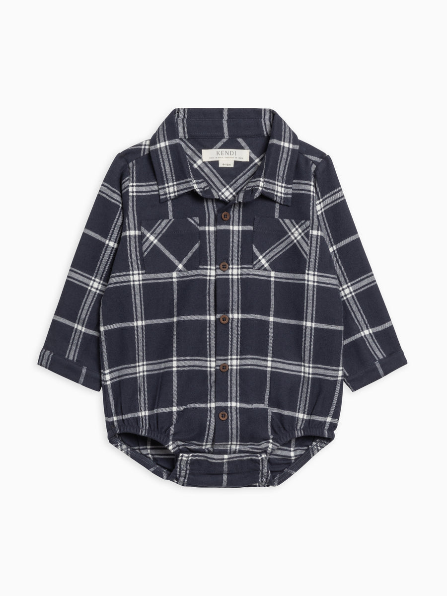 Carson Flannel Long Sleeve Collared Button Down Bodysuit Sale : Baby : One Pieces : Bodysuits : Long Sleeves Kendi Organic Cotton Baby Carson Flannel Long Sleeve Collared Button Down Bodysuit