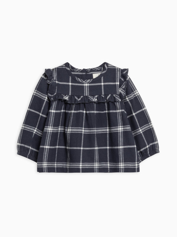 Sally Flannel Ruffle Neckline Top Baby-Kids : Tops : Shirts : Long Sleeves Kendi Organic Cotton Baby and Kids Sally Flannel Ruffle Neckline Top
