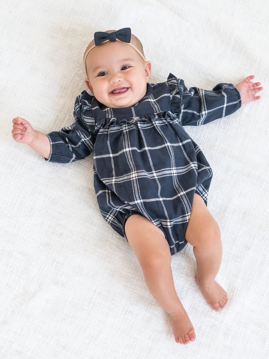 Ruth Flannel Ruffle Neck Bodysuit Sale : Baby : One Pieces : Bodysuits : Long Sleeves Kendi Organic Cotton Baby Ruth Flannel Ruffle Neck Bodysuit