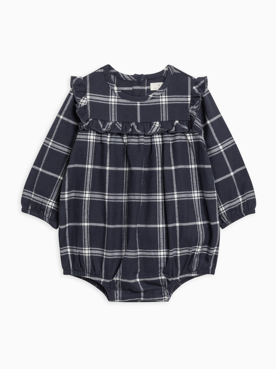 Ruth Flannel Ruffle Neck Bodysuit Sale : Baby : One Pieces : Bodysuits : Long Sleeves Kendi Organic Cotton Baby Ruth Flannel Ruffle Neck Bodysuit