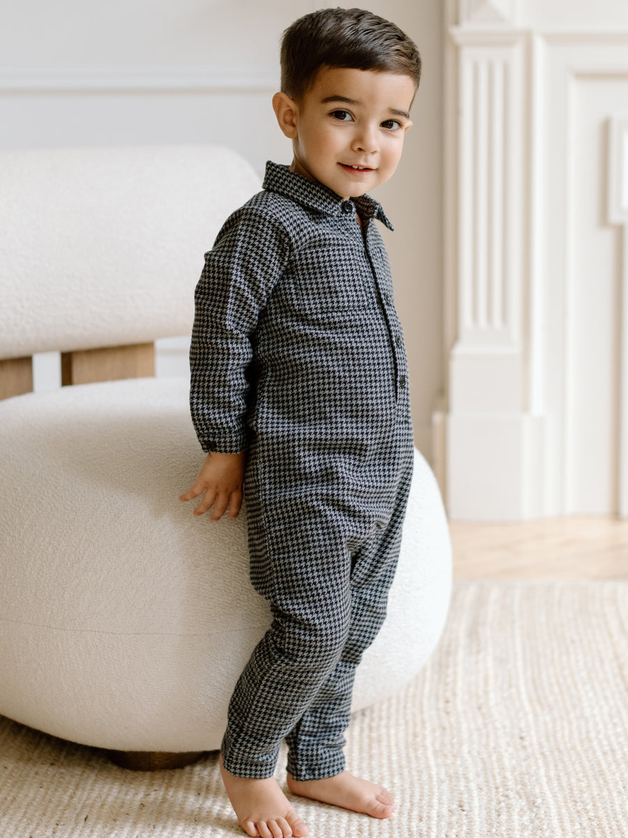 Locke Flannel Collar Romper Sale : Baby : One Pieces : Rompers : Long Sleeves Kendi Organic Cotton Baby Locke Flannel Collar Romper