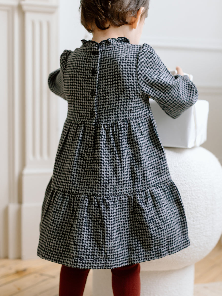 Neela Flannel Ruffle Neckline Long Sleeve Dress Baby-Kids : Dresses : Long Sleeves Kendi Organic Cotton Baby and Kids Neela Flannel Ruffle Neckline Long Sleeve Dress