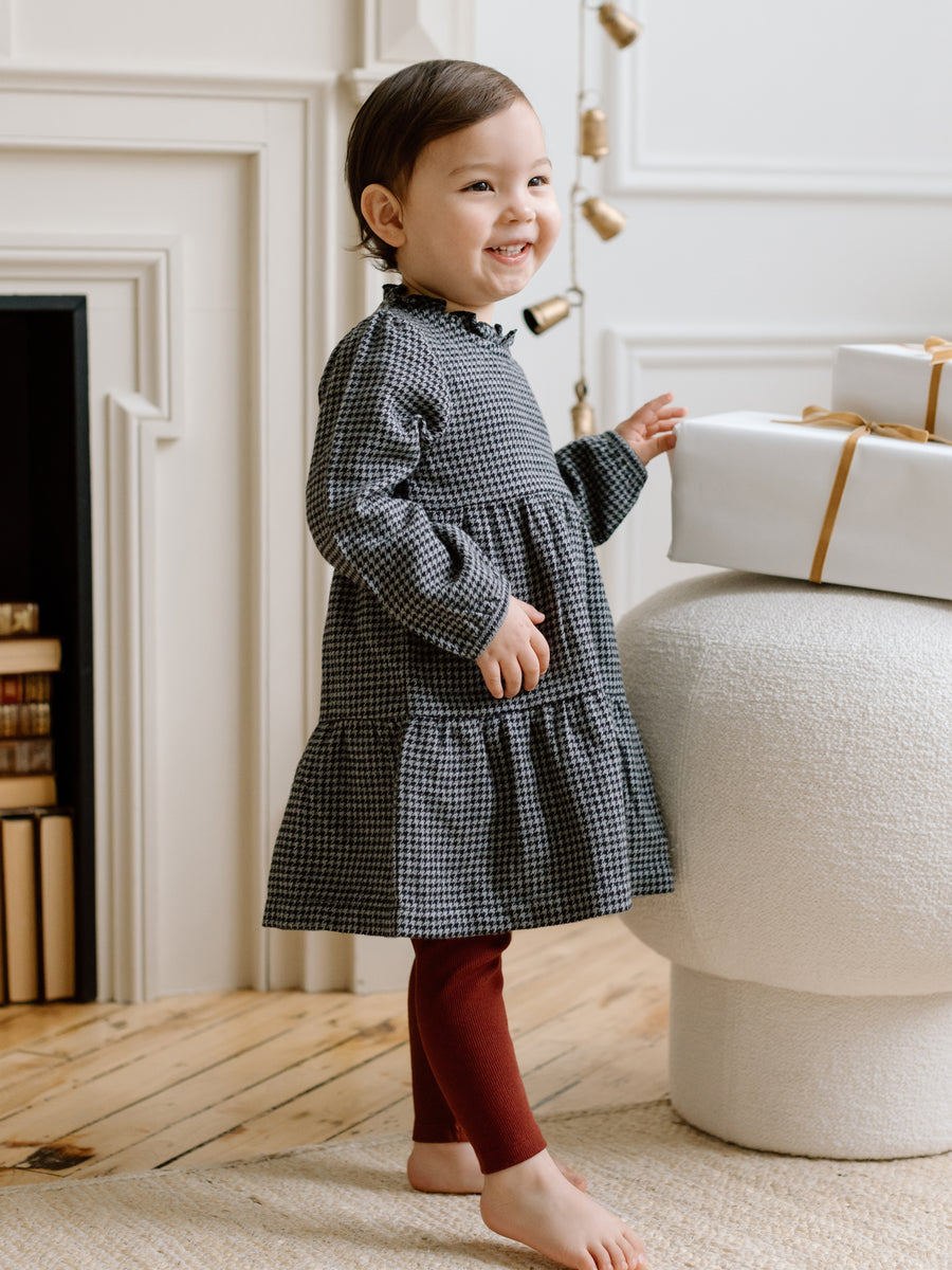 Neela Flannel Ruffle Neckline Long Sleeve Dress Baby-Kids : Dresses : Long Sleeves Kendi Organic Cotton Baby and Kids Neela Flannel Ruffle Neckline Long Sleeve Dress
