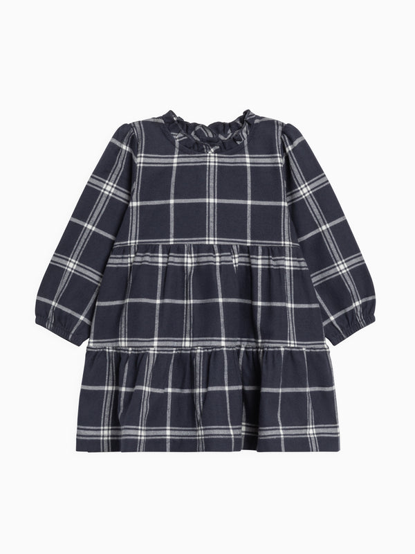 Neela Flannel Ruffle Neckline Long Sleeve Dress Baby-Kids : Dresses : Long Sleeves Kendi Organic Cotton Baby and Kids Neela Flannel Ruffle Neckline Long Sleeve Dress