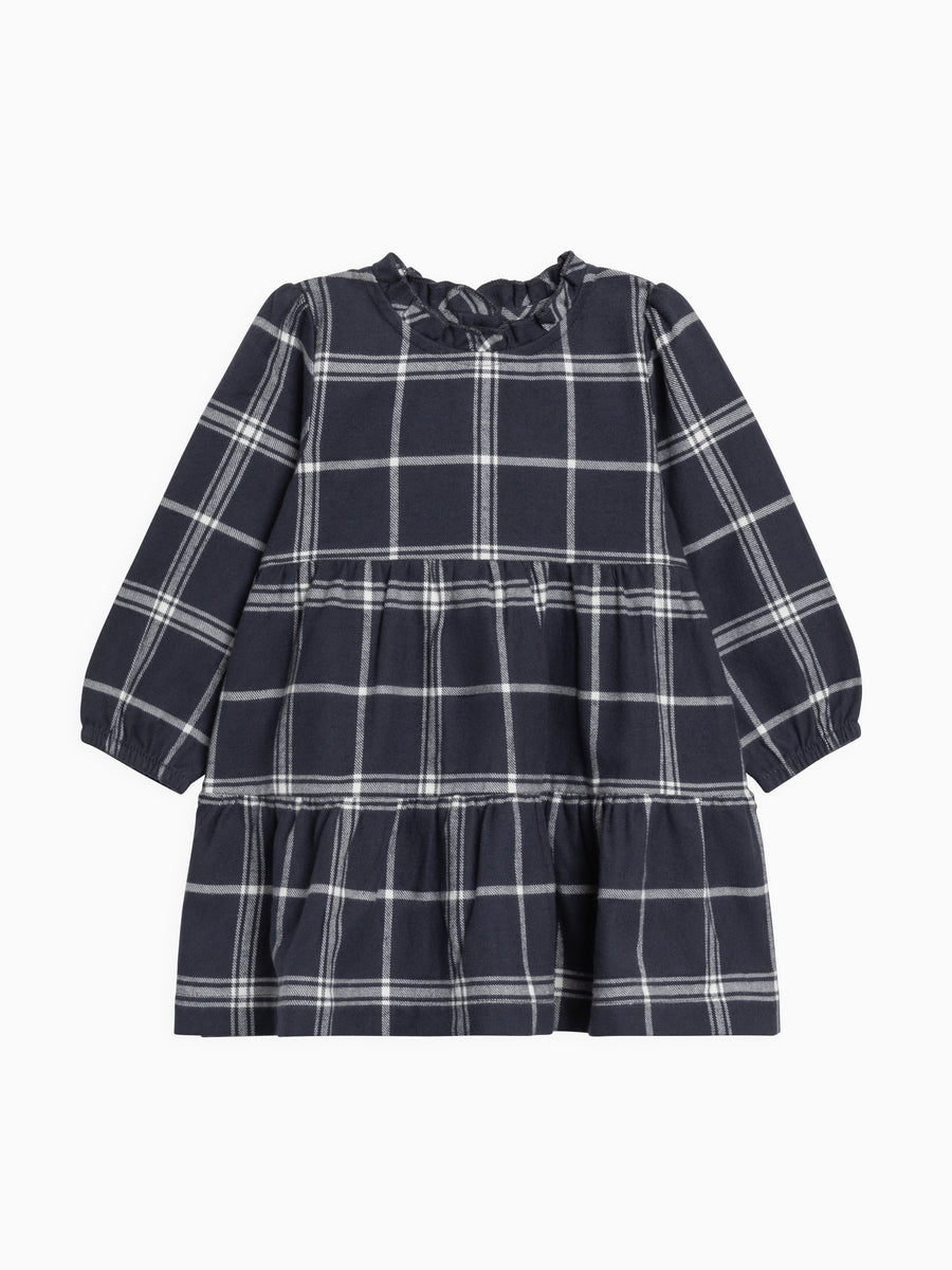 Neela Flannel Ruffle Neckline Long Sleeve Dress Baby-Kids : Dresses : Long Sleeves Kendi Organic Cotton Baby and Kids Neela Flannel Ruffle Neckline Long Sleeve Dress