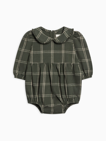 Aven Flannel Bubble Collared Romper Baby : One Pieces : Rompers : Long Sleeves Kendi Organic Cotton Baby Aven Flannel Bubble Collared Romper