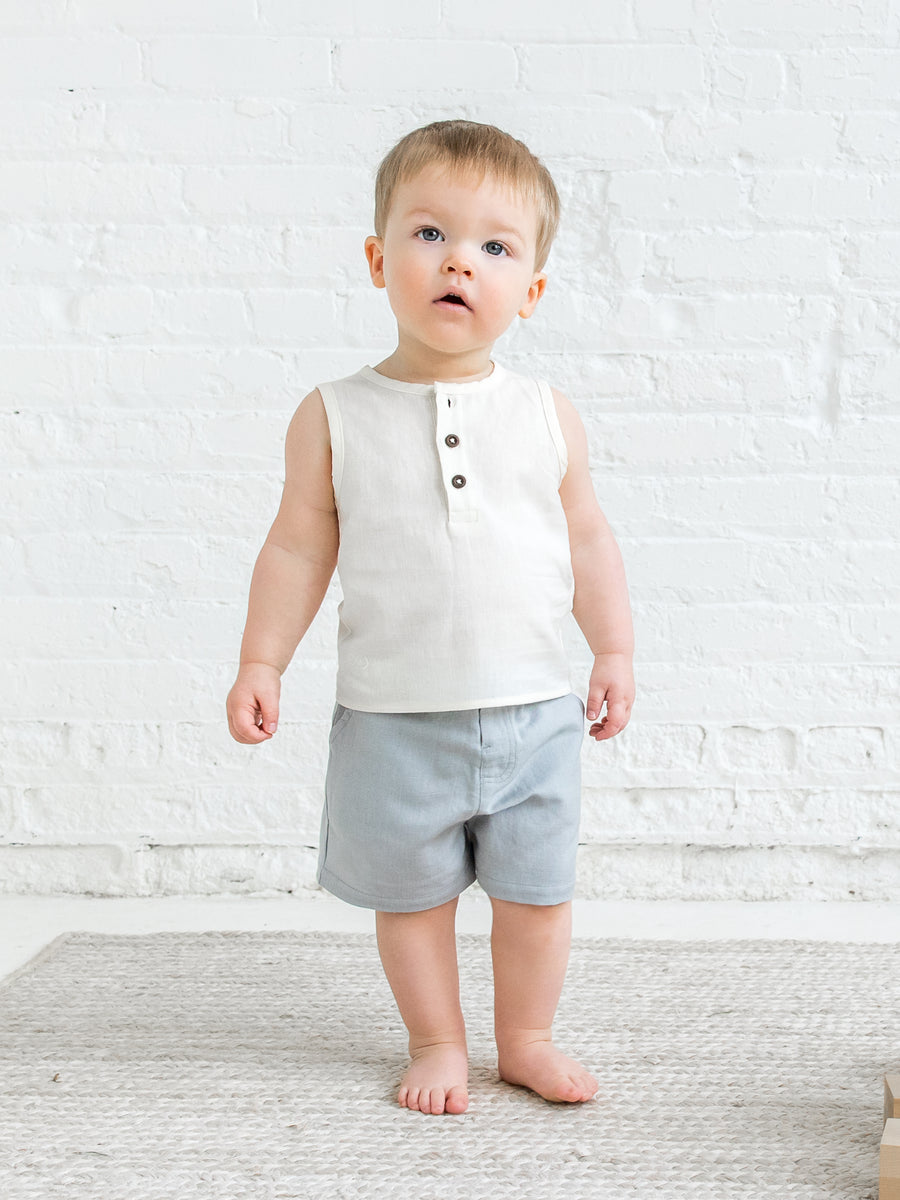 Caley Linen Henley Tank Sale : Baby-Kids : Tops : Tanks Kendi Organic Cotton Baby and Kids Caley Linen Henley Tank