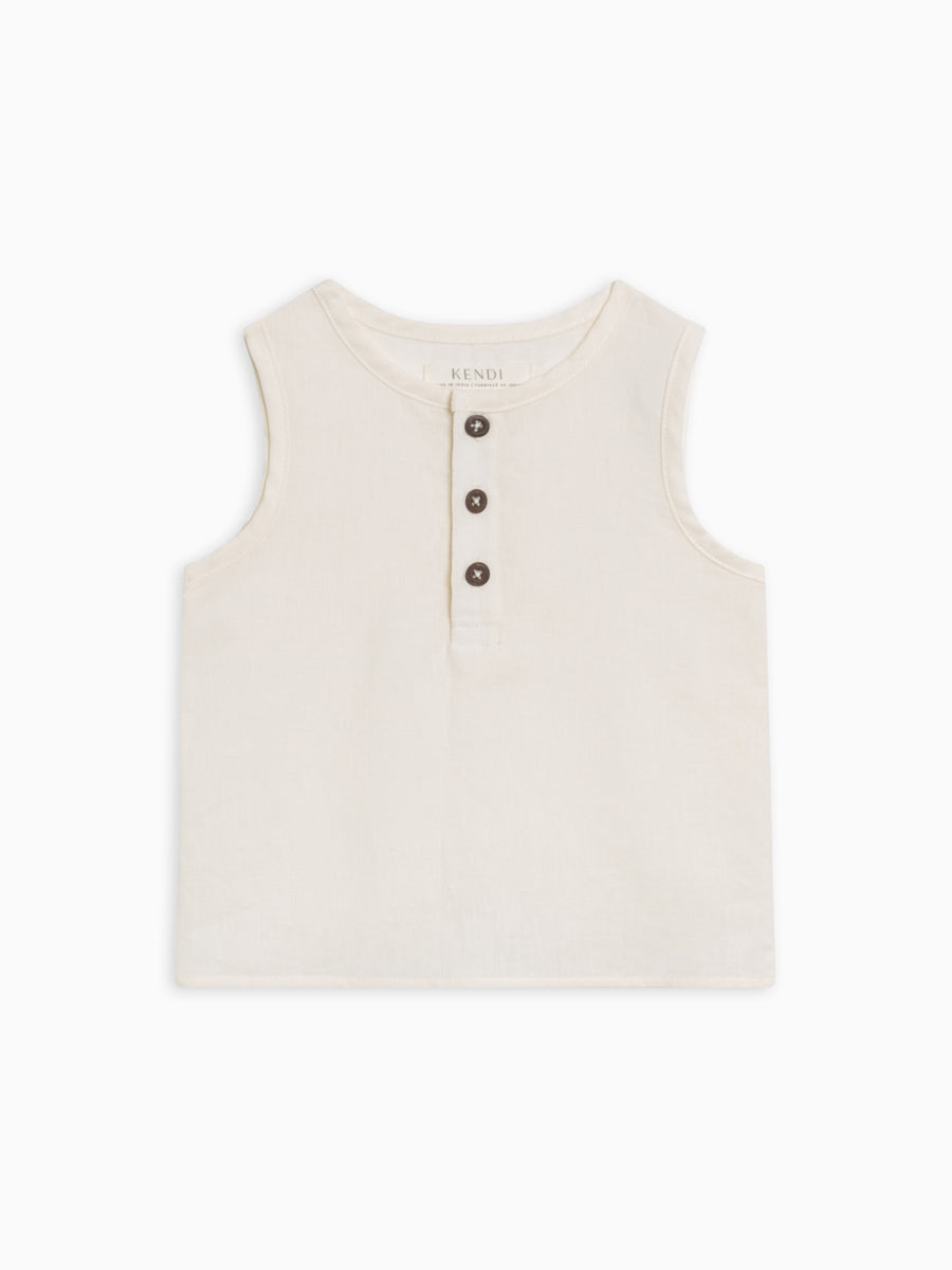 Caley Linen Henley Tank Sale : Baby-Kids : Tops : Tanks Kendi Organic Cotton Baby and Kids Caley Linen Henley Tank