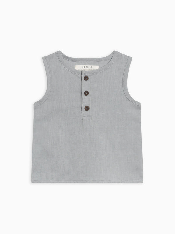 Caley Linen Henley Tank Sale : Baby-Kids : Tops : Tanks Kendi Organic Cotton Baby and Kids Caley Linen Henley Tank