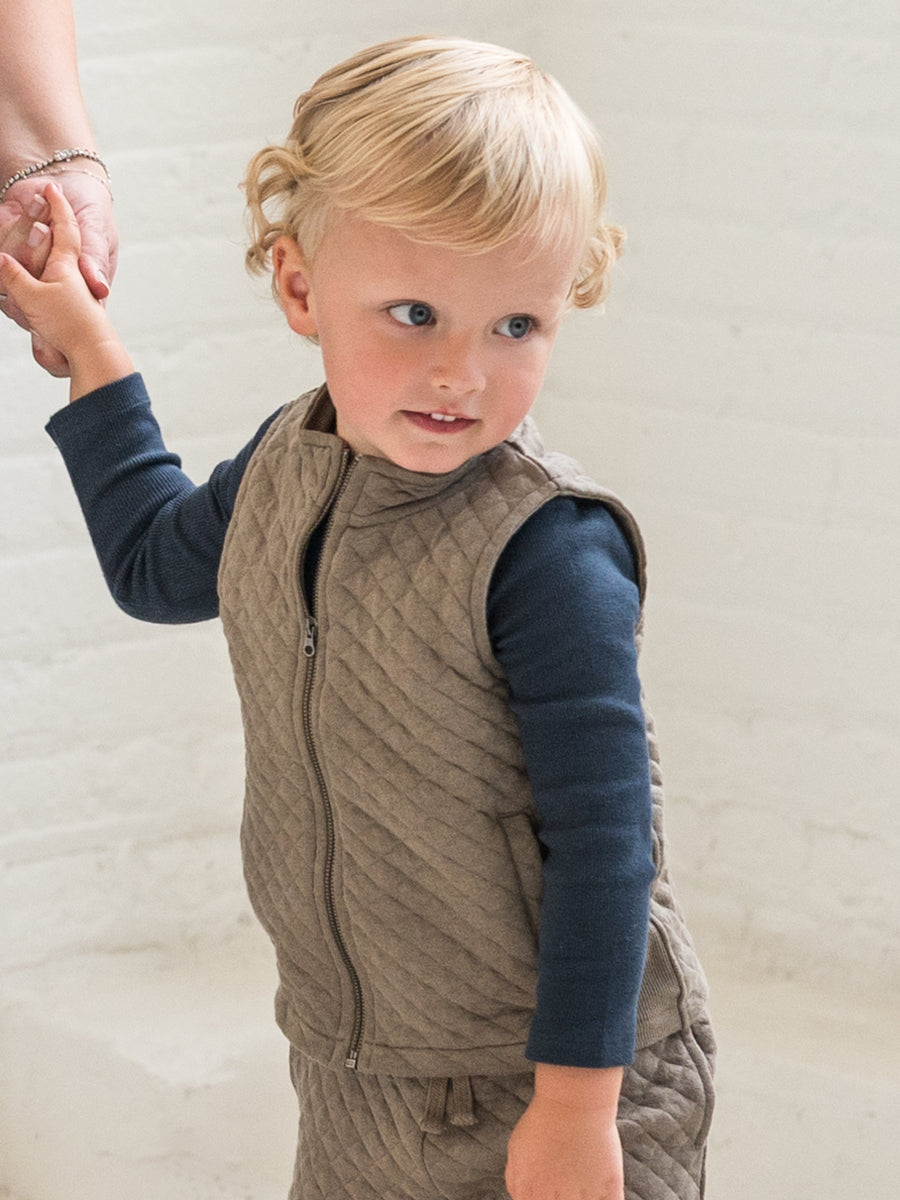 Hudson Quilted Jacquard Zip Up Vest Sale : Baby-Kids : Tops : Tops : Outerwear Kendi Organic Cotton Baby and Kids Hudson Quilted Jacquard Zip Up Vest