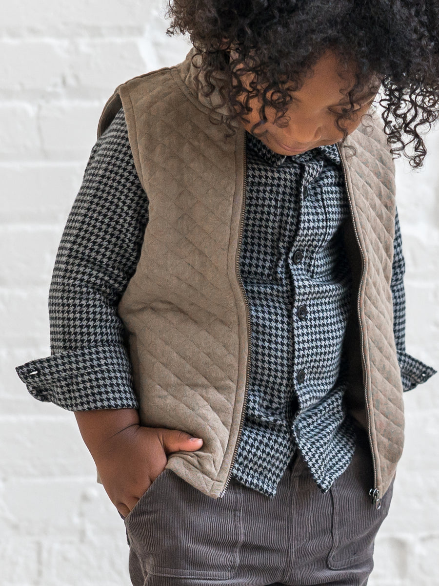 Hudson Quilted Jacquard Zip Up Vest Sale : Baby-Kids : Tops : Tops : Outerwear Kendi Organic Cotton Baby and Kids Hudson Quilted Jacquard Zip Up Vest