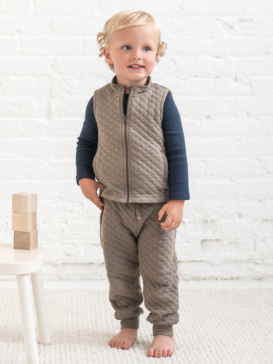 Hudson Quilted Jacquard Zip Up Vest Sale : Baby-Kids : Tops : Tops : Outerwear Kendi Organic Cotton Baby and Kids Hudson Quilted Jacquard Zip Up Vest