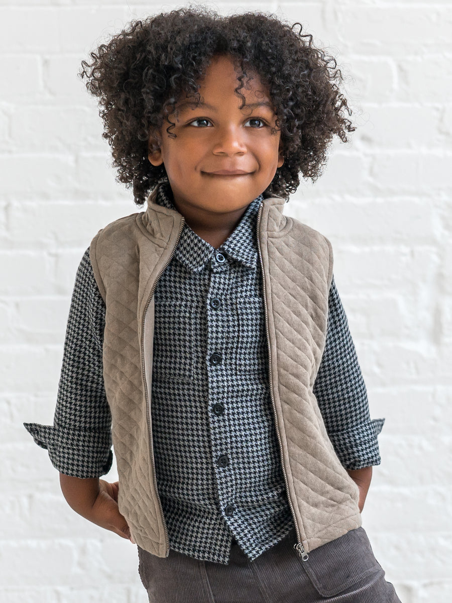 Hudson Quilted Jacquard Zip Up Vest Sale : Baby-Kids : Tops : Tops : Outerwear Kendi Organic Cotton Baby and Kids Hudson Quilted Jacquard Zip Up Vest