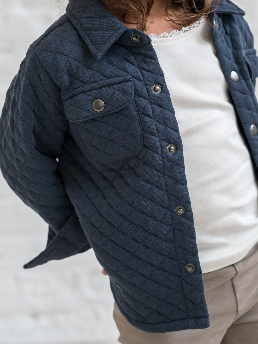 Liam Quilted Jacquard Collared Shirt Sale : Baby-Kids : Tops : Shirts : Long Sleeves Kendi Organic Cotton Baby and Kids Liam Quilted Jacquard Collard Shirt