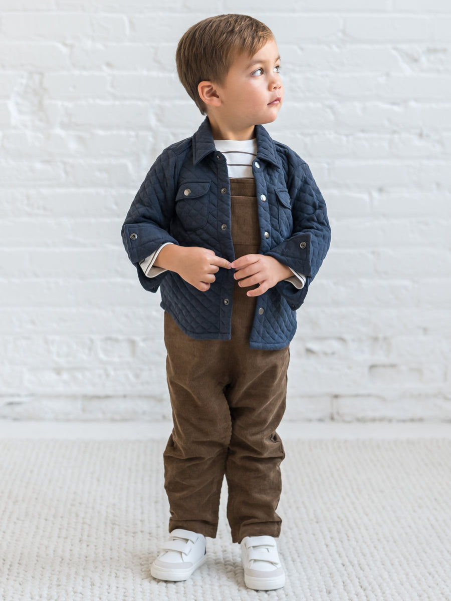 Liam Quilted Jacquard Collared Shirt Sale : Baby-Kids : Tops : Shirts : Long Sleeves Kendi Organic Cotton Baby and Kids Liam Quilted Jacquard Collard Shirt