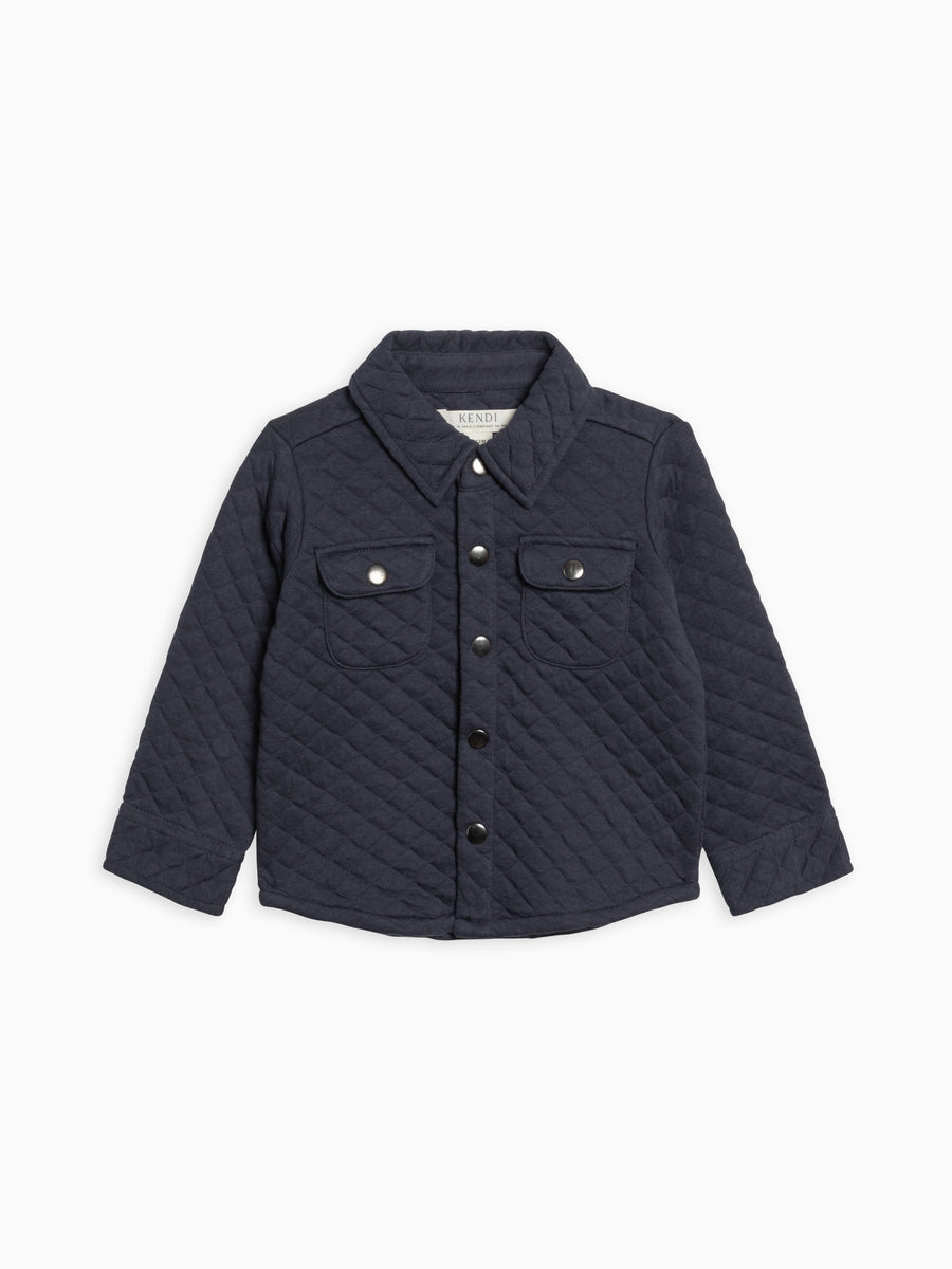 Liam Quilted Jacquard Collared Shirt Sale : Baby-Kids : Tops : Shirts : Long Sleeves Kendi Organic Cotton Baby and Kids Liam Quilted Jacquard Collard Shirt