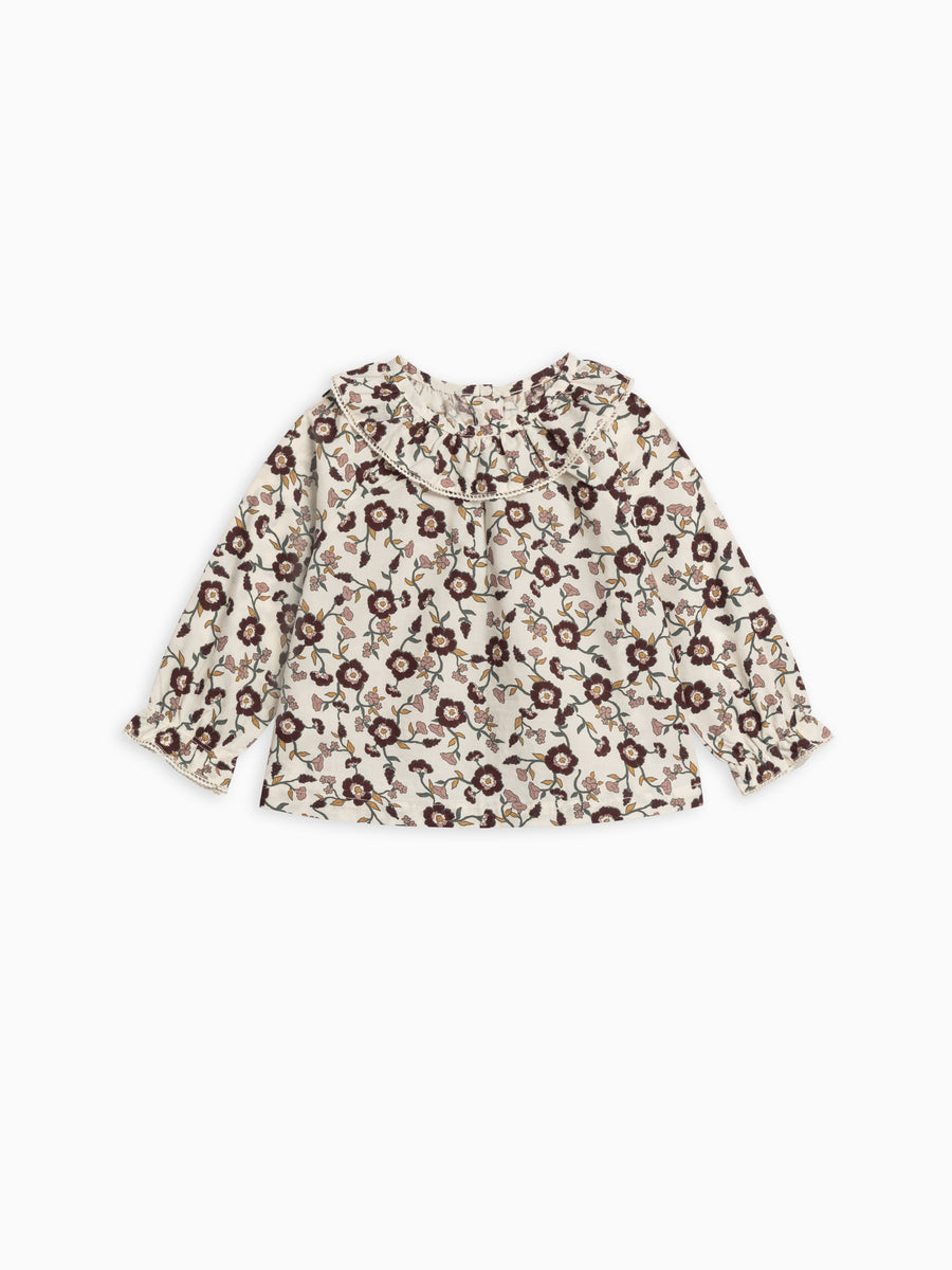 Shirley Poplin Ruffle Collar Shirt Kids : Tops : Shirts : Long Sleeves Kendi Organic Cotton Kids Shirley Poplin Ruffle Collar Shirt